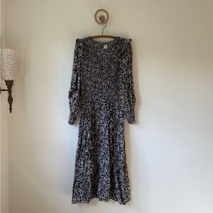 La Vie by Rebecca Taylor Navy Floral Long Sleeve Midi Dress Size Medium